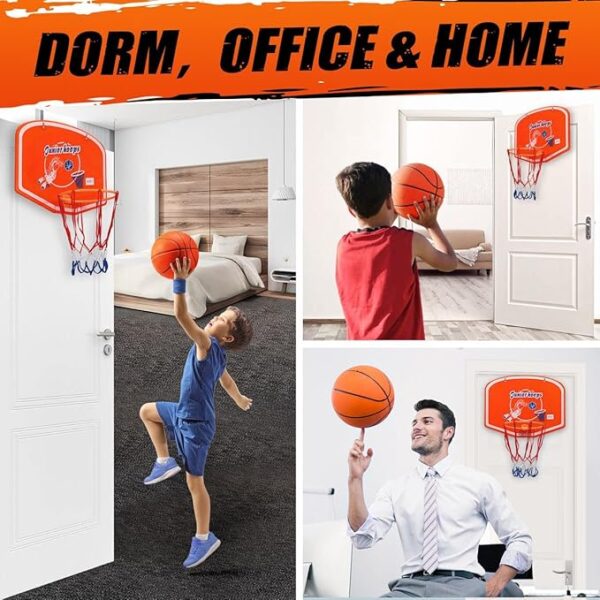 kids wall mounted basketball hoop set with net, ball & pump – indoor & outdoor portable basketball game for children
