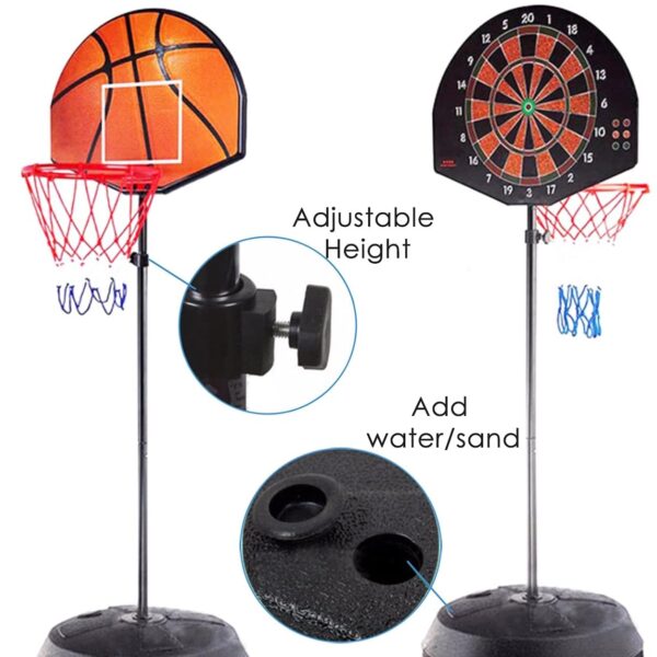 2 in 1 basketball & magnetic dart game for kids – indoor sports play set with ball, pump & hoop
