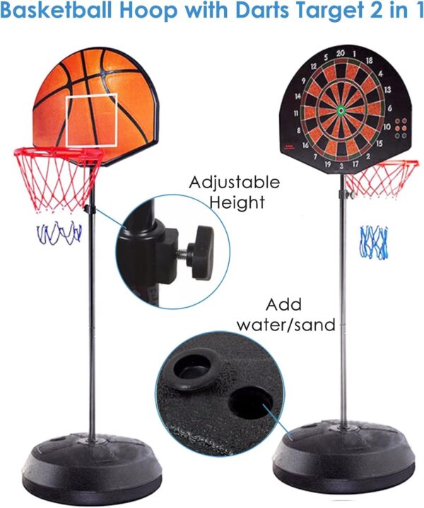 2 in 1 basketball & magnetic dart game for kids – indoor sports play set with ball, pump & hoop