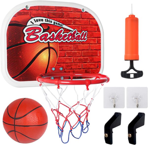 kids wall mounted basketball hoop set with net, ball & pump – indoor & outdoor portable basketball game for children