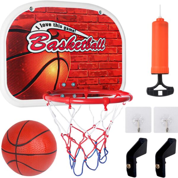 kids wall mounted basketball hoop set with net, ball & pump – indoor & outdoor portable basketball game for children