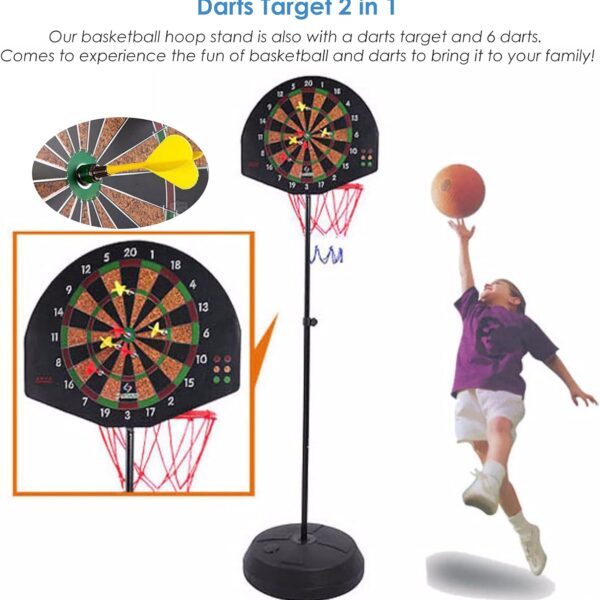 2 in 1 basketball & magnetic dart game for kids – indoor sports play set with ball, pump & hoop