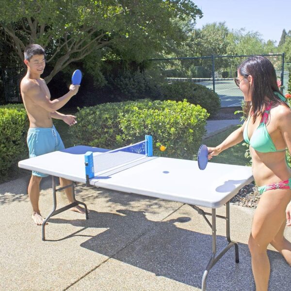 ninja table tennis combo set | 2 rackets + 3 balls with adjustable & foldable tt net – multicolor (sstp)