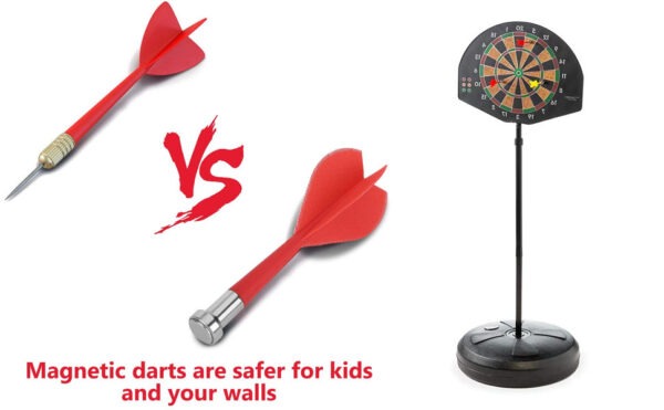 2 in 1 basketball & magnetic dart game for kids – indoor sports play set with ball, pump & hoop