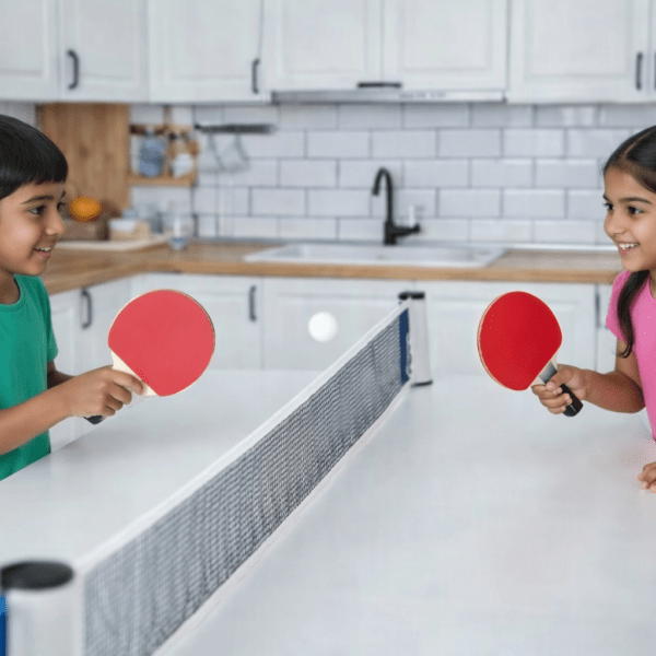 ninja table tennis combo set | 2 rackets + 3 balls with adjustable & foldable tt net – multicolor (sstp)