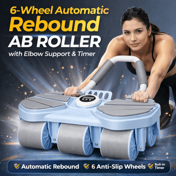 6 wheel automatic rebound ab roller with elbow support & timer – heavy duty core & abs trainer for home gym