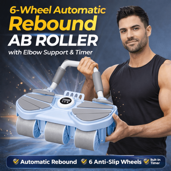 6 wheel automatic rebound ab roller with elbow support & timer – heavy duty core & abs trainer for home gym