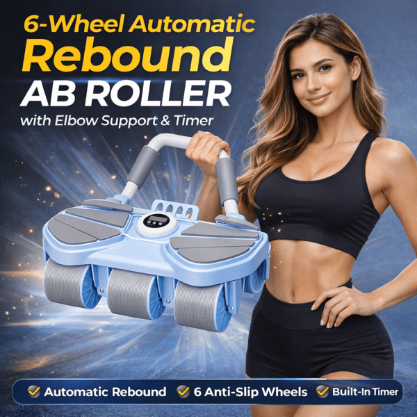 6 wheel automatic rebound ab roller with elbow support & timer – heavy duty core & abs trainer for home gym