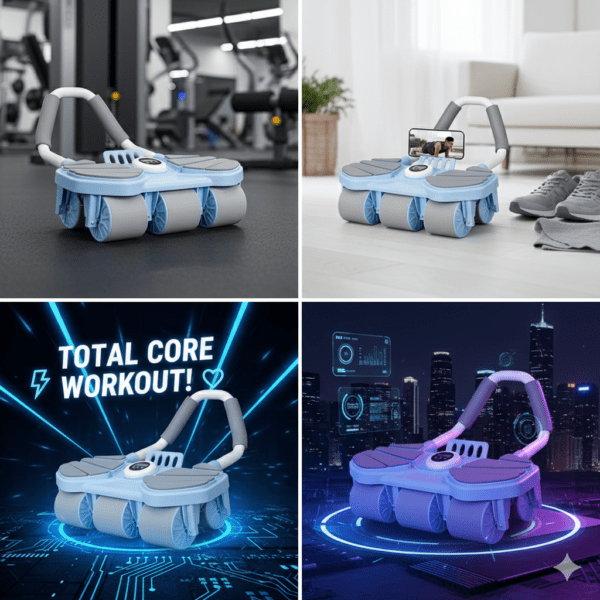 6 wheel automatic rebound ab roller with elbow support & timer – heavy duty core & abs trainer for home gym