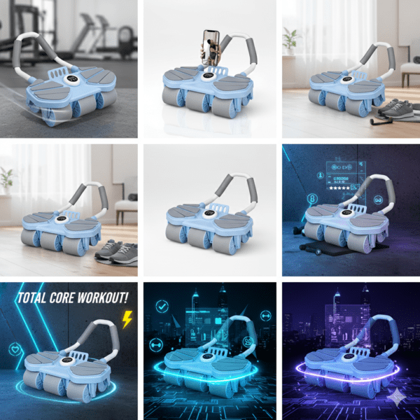 6 wheel automatic rebound ab roller with elbow support & timer – heavy duty core & abs trainer for home gym