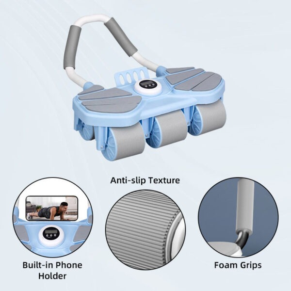 6 wheel automatic rebound ab roller with elbow support & timer – heavy duty core & abs trainer for home gym