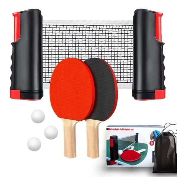 ninja table tennis combo set | 2 rackets + 3 balls with adjustable & foldable tt net – multicolor (sstp)
