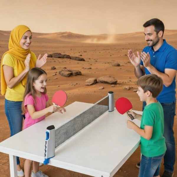 ninja table tennis combo set | 2 rackets + 3 balls with adjustable & foldable tt net – multicolor (sstp)