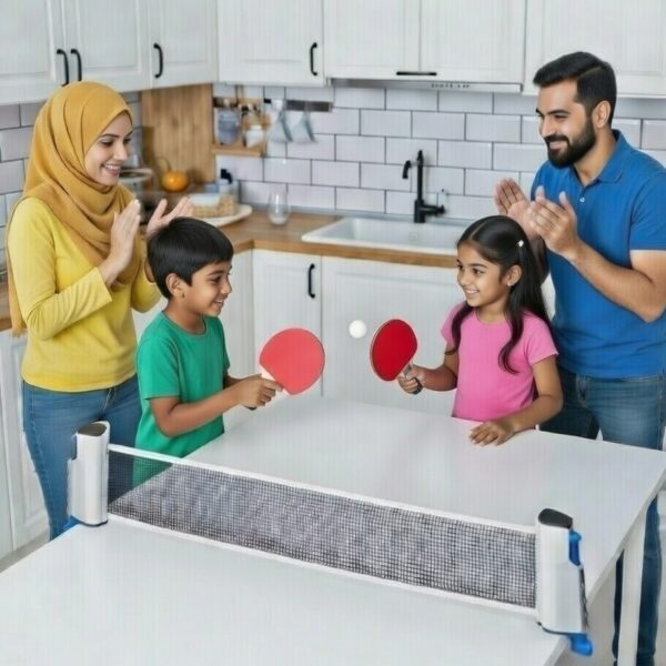 ninja table tennis combo set | 2 rackets + 3 balls with adjustable & foldable tt net – multicolor (sstp)