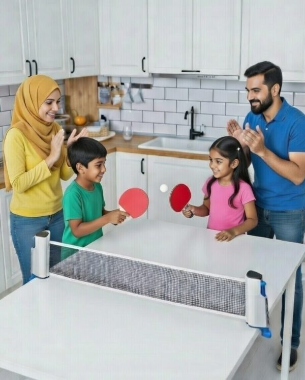 ninja table tennis combo set | 2 rackets + 3 balls with adjustable & foldable tt net – multicolor (sstp)