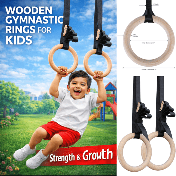 premium wooden gymnastic rings with heavy duty adjustable straps – olympic strength training rings for pull ups, dips & cross training