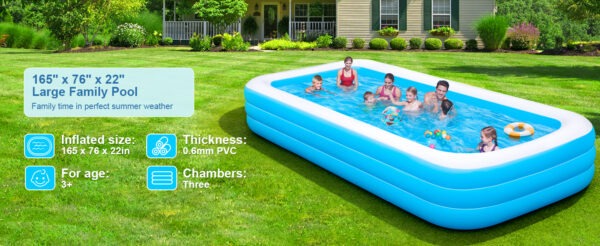 large inflatable swimming pool for kids & adults, extra large thickened pvc family blow up pool, durable backyard outdoor garden summer water party pool