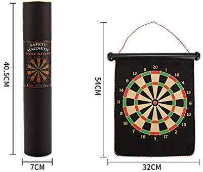 magnetic dart board game set – double sided roll up target board with 6 safe magnetic darts for kids & adults
