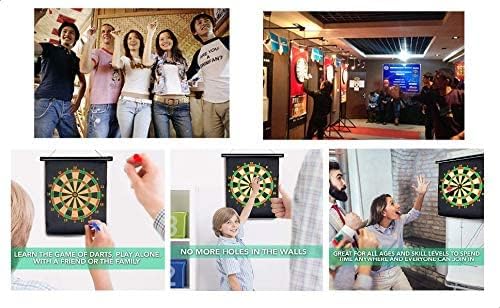magnetic dart board game set – double sided roll up target board with 6 safe magnetic darts for kids & adults