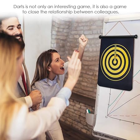 magnetic dart board game set – double sided roll up target board with 6 safe magnetic darts for kids & adults