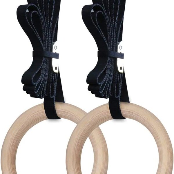 premium wooden gymnastic rings with heavy duty adjustable straps – olympic strength training rings for pull ups, dips & cross training