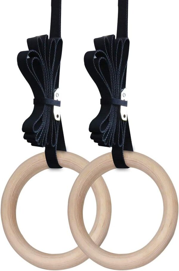 premium wooden gymnastic rings with heavy duty adjustable straps – olympic strength training rings for pull ups, dips & cross training