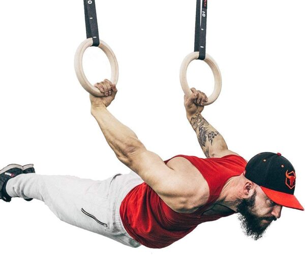 premium wooden gymnastic rings with heavy duty adjustable straps – olympic strength training rings for pull ups, dips & cross training