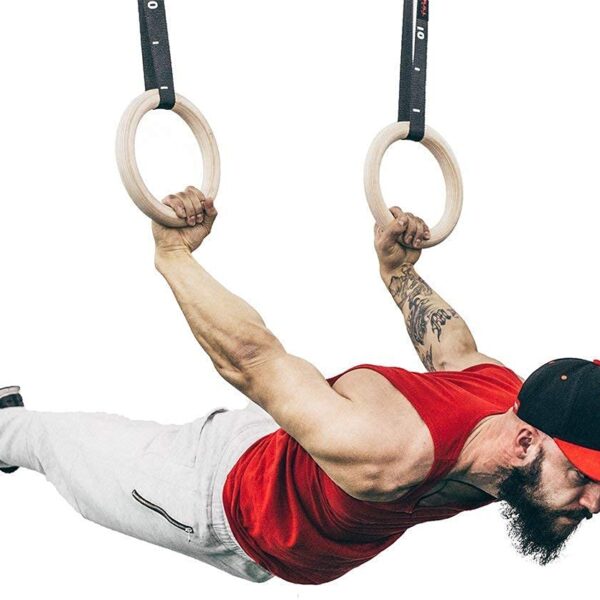 premium wooden gymnastic rings with heavy duty adjustable straps – olympic strength training rings for pull ups, dips & cross training