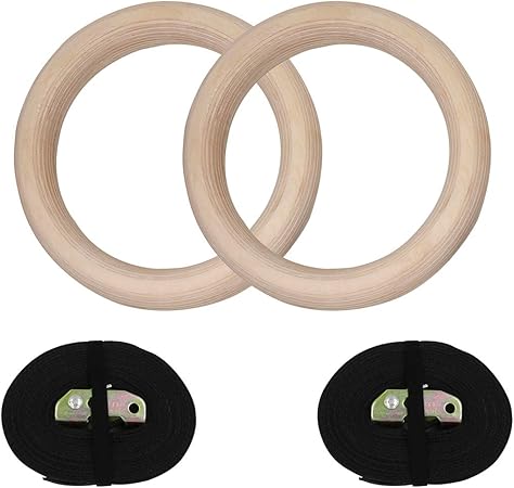 premium wooden gymnastic rings with heavy duty adjustable straps – olympic strength training rings for pull ups, dips & cross training