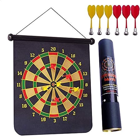 Home magnetic dart board game set β double sided roll up target board with 6 safe magnetic darts for kids & adults