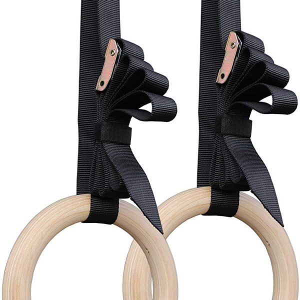premium wooden gymnastic rings with heavy duty adjustable straps – olympic strength training rings for pull ups, dips & cross training