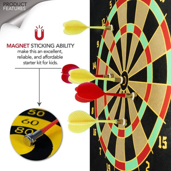 magnetic dart board game set – double sided roll up target board with 6 safe magnetic darts for kids & adults