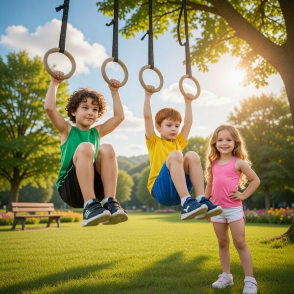 premium wooden gymnastic rings with heavy duty adjustable straps – olympic strength training rings for pull ups, dips & cross training