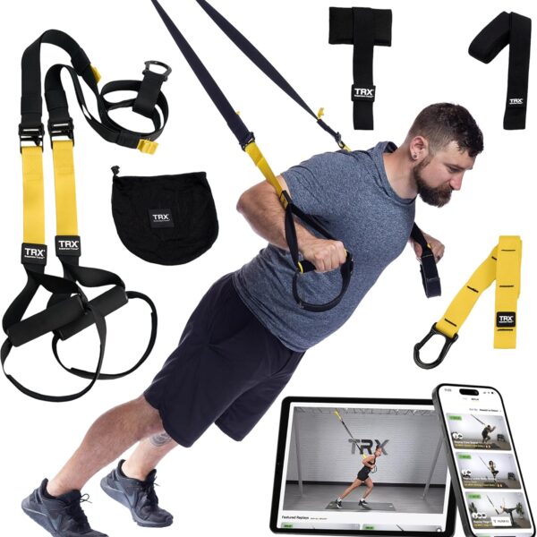 trx all in one suspension training system with indoor & outdoor anchor | full body workout trainer
