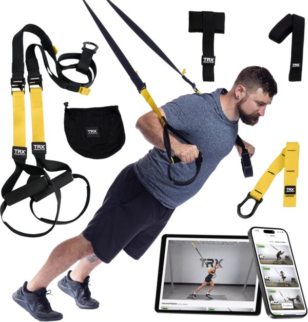 trx all in one suspension training system with indoor & outdoor anchor | full body workout trainer