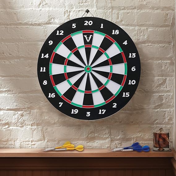 dart board game set with steel tip darts | wall mounted standard dartboard for adults & kids | complete family fun target game & accessories