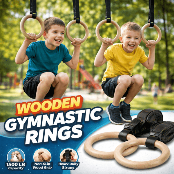 Home premium wooden gymnastic rings with heavy duty adjustable straps β olympic strength training rings for pull ups, dips & cross training