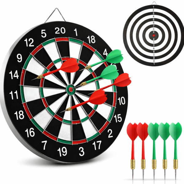 Home dart board game set with steel tip darts | wall mounted standard dartboard for adults & kids | complete family fun target game & accessories