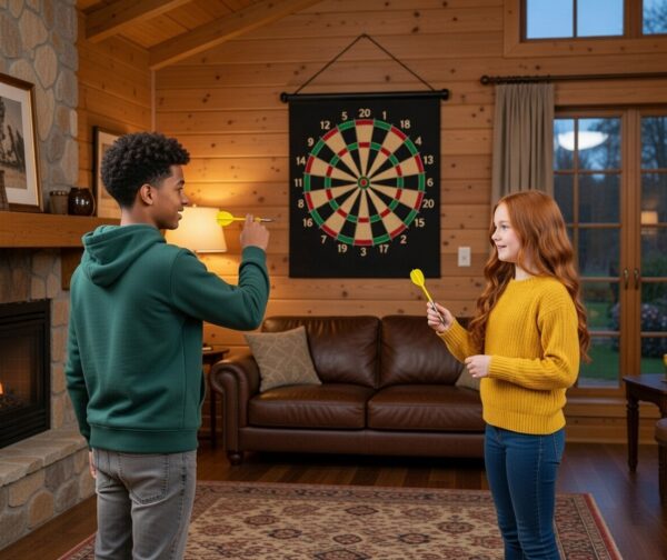 magnetic dart board game set – double sided roll up target board with 6 safe magnetic darts for kids & adults