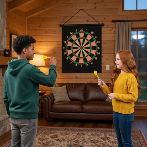 magnetic dart board game set – double sided roll up target board with 6 safe magnetic darts for kids & adults