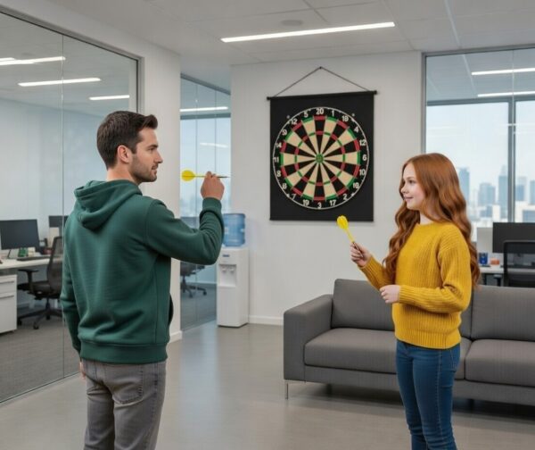 dart board game set with steel tip darts | wall mounted standard dartboard for adults & kids | complete family fun target game & accessories