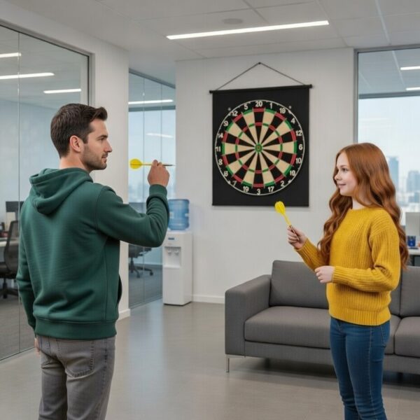 dart board game set with steel tip darts | wall mounted standard dartboard for adults & kids | complete family fun target game & accessories