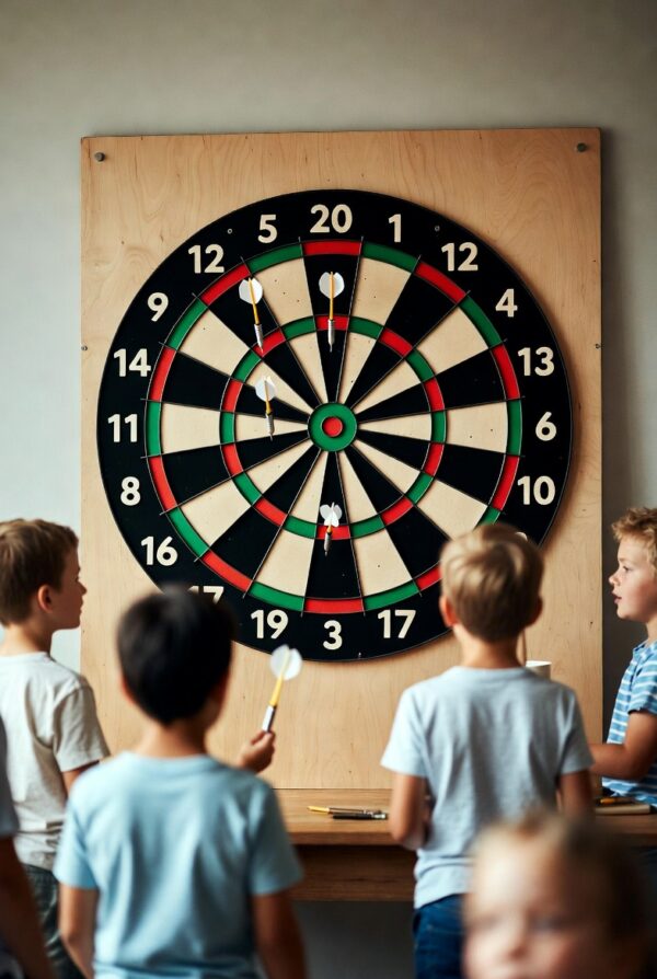 dart board game set with steel tip darts | wall mounted standard dartboard for adults & kids | complete family fun target game & accessories
