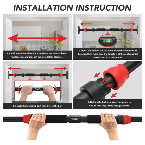 kids safe door pull up bar – no screw installation | 200kg heavy duty | auto locking home fitness bar for children