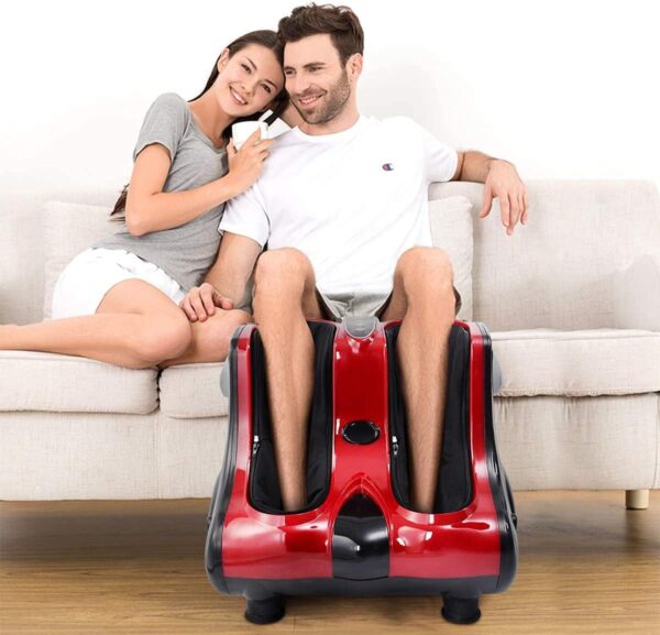 relax4life foot & calf massager with heat – deep kneading shiatsu massage, rolling & vibration for pain relief (red)