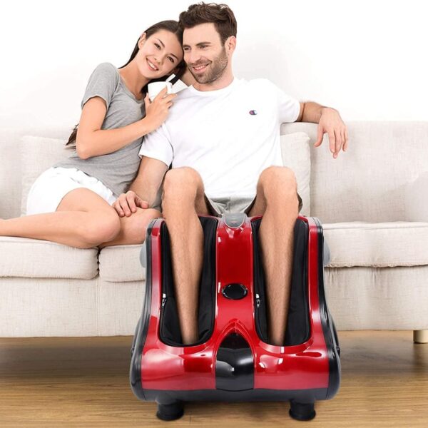 relax4life foot & calf massager with heat – deep kneading shiatsu massage, rolling & vibration for pain relief (red)