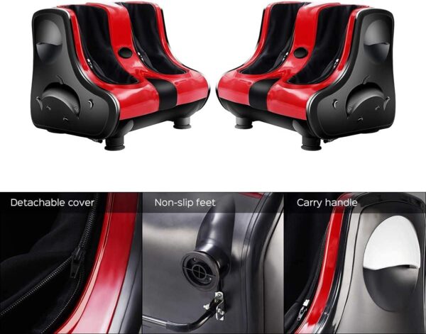 relax4life foot & calf massager with heat – deep kneading shiatsu massage, rolling & vibration for pain relief (red)