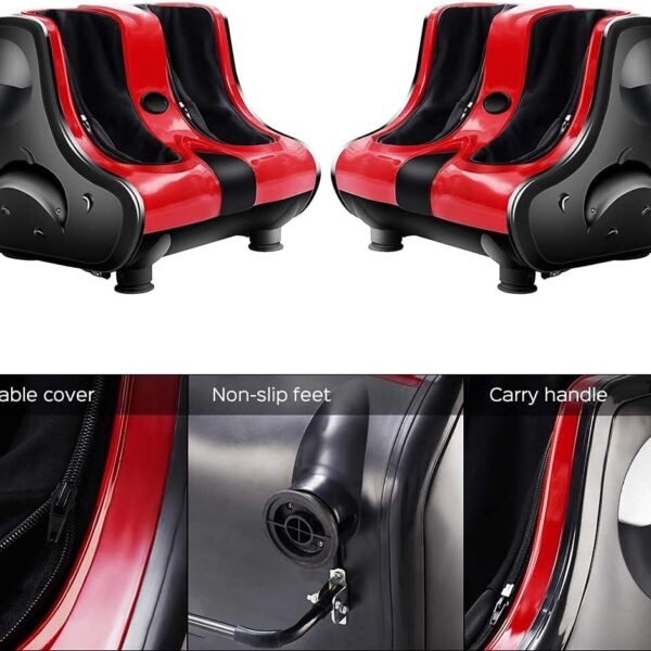 relax4life foot & calf massager with heat – deep kneading shiatsu massage, rolling & vibration for pain relief (red)