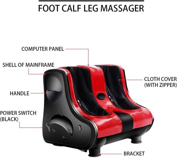 relax4life foot & calf massager with heat – deep kneading shiatsu massage, rolling & vibration for pain relief (red)