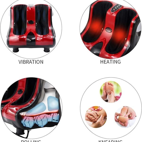 relax4life foot & calf massager with heat – deep kneading shiatsu massage, rolling & vibration for pain relief (red)